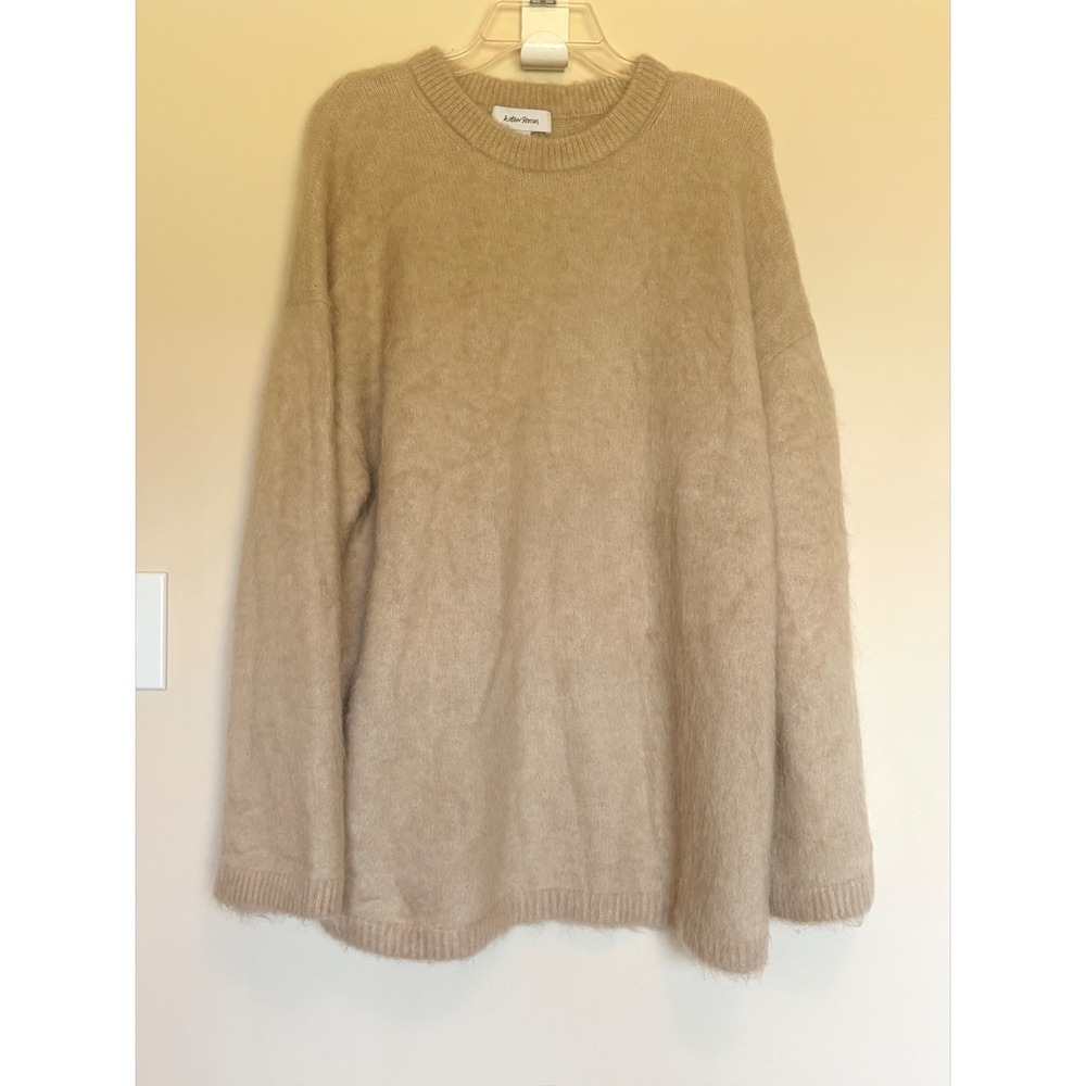 & Other Stories Tan Beige Mohair Wool Fuzzy Knit Crewneck Sweater Womens Medium